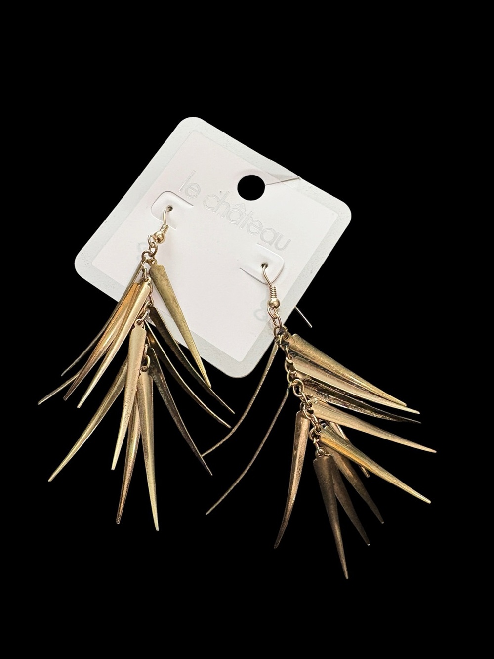 NEW le château Gold Multi-Spike Dangle Earrings - Picture 2 of 3